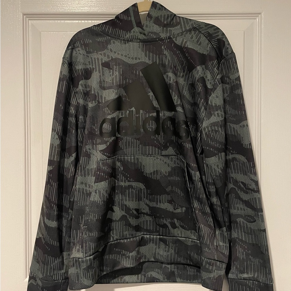 Adidas Boys Youth Green Camouflage Camo Pullover Hoodie